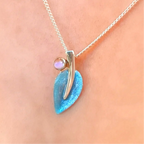Pre-Order | Sterling Silver Sheila Fleet Blue Enamel Small Leaf Cubic Zirconia Necklace
