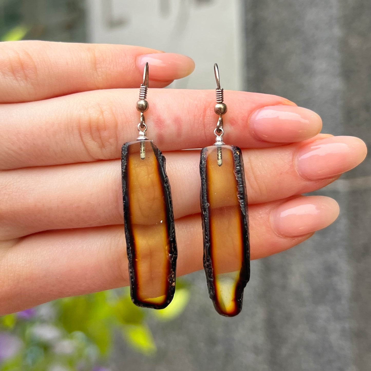 Sterling Silver Raw Orange Amber Drop Earrings