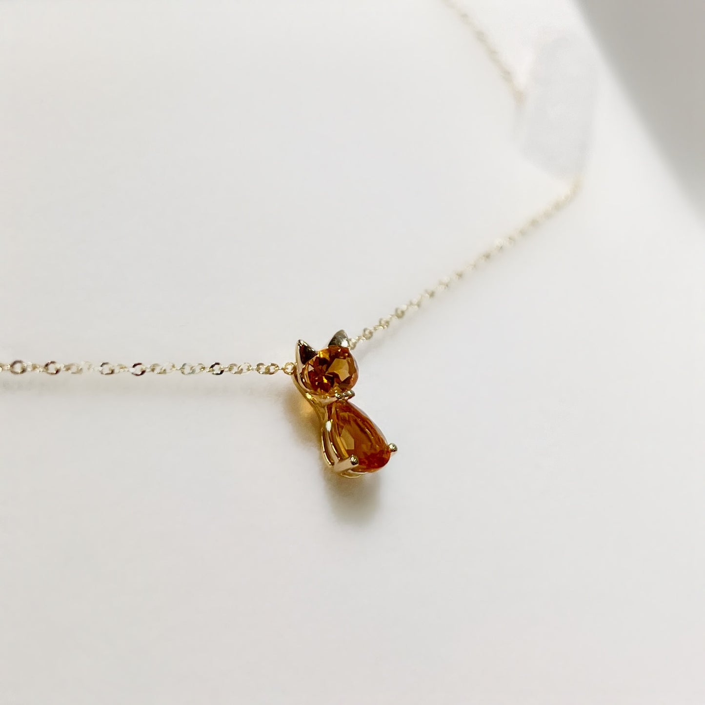 Dainty 9ct Yellow Gold Citrine Ginger Cat Necklace