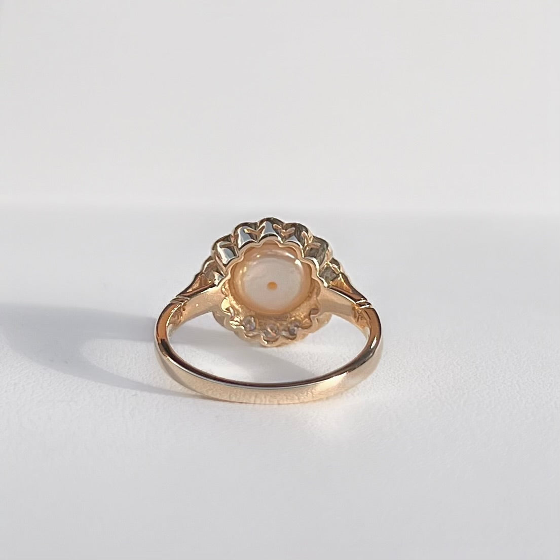 'The Audrey' Pearl and Diamond 9ct Yellow Gold Halo Cluster Ring | Size O