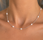 Pearl Sterling Silver Layering Dainty Station Necklace