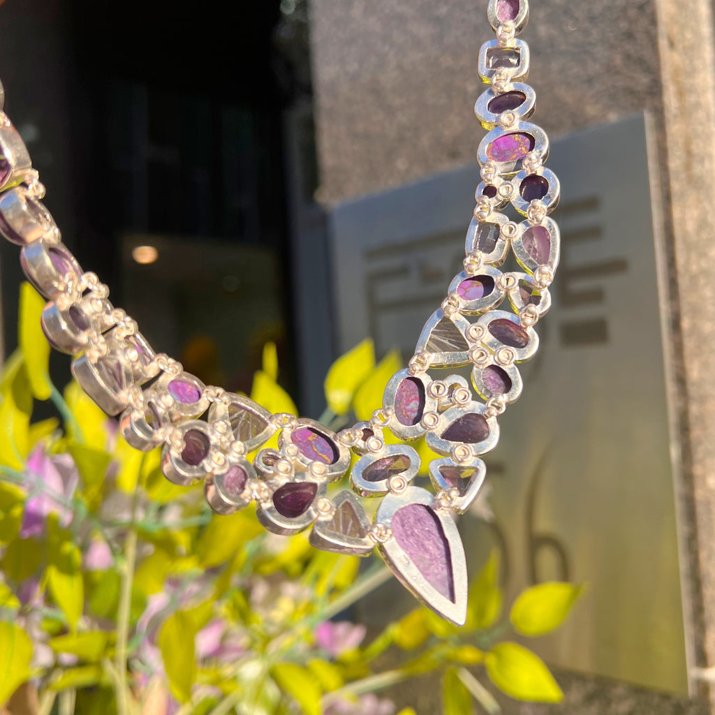 Amethyst, Mohave Turquoise and Charoite Sterling Silver Chunky Necklace