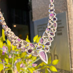 Amethyst, Mohave Turquoise and Charoite Sterling Silver Chunky Necklace