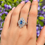 'The Victoria' Marquise Tanzanite and Diamond 18ct White Gold Ring