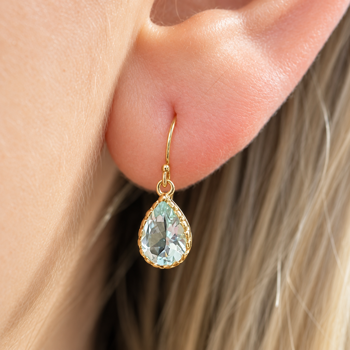 Aquamarine 9ct Yellow Gold Pear Cut Drop Earrings