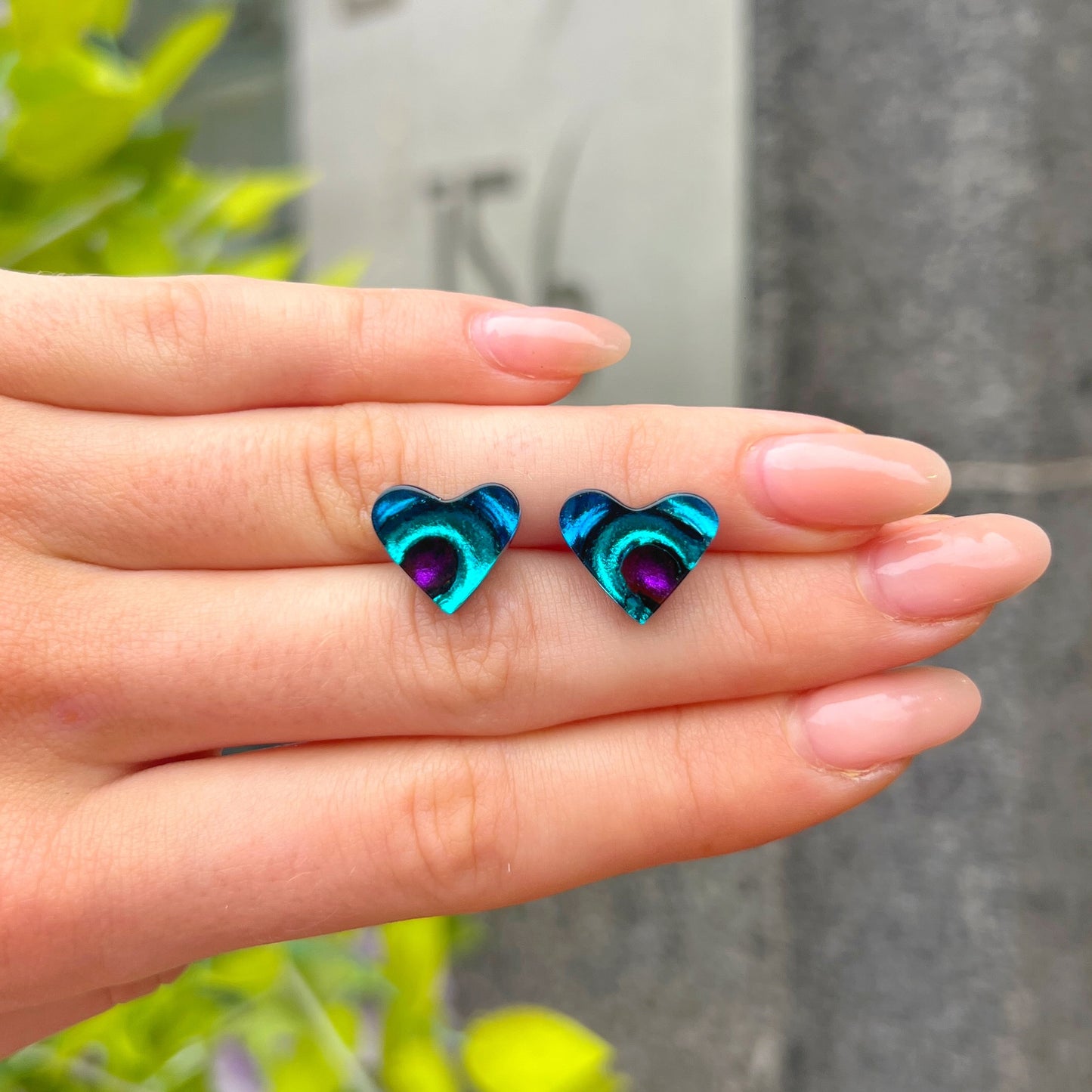 ‘Watch This Space’ Purple Love Heart Stud Earrings