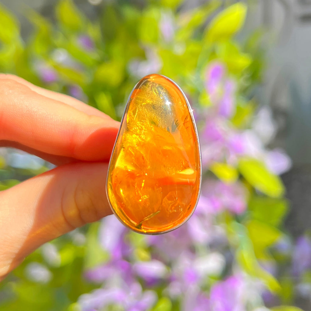 Orange Amber Sterling Silver Super Chunky Ring | Size R