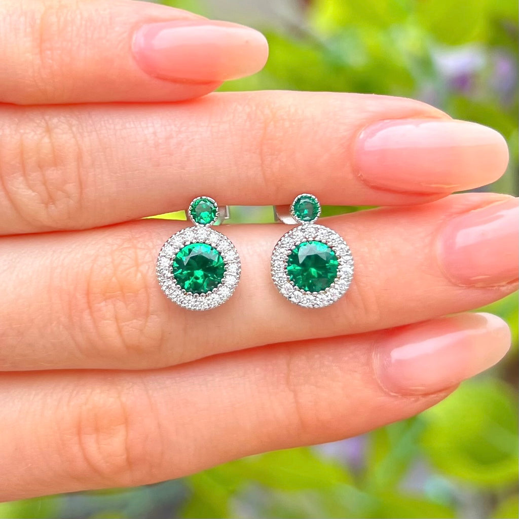 Green Cubic Zirconia Sterling Silver Stud Earrings