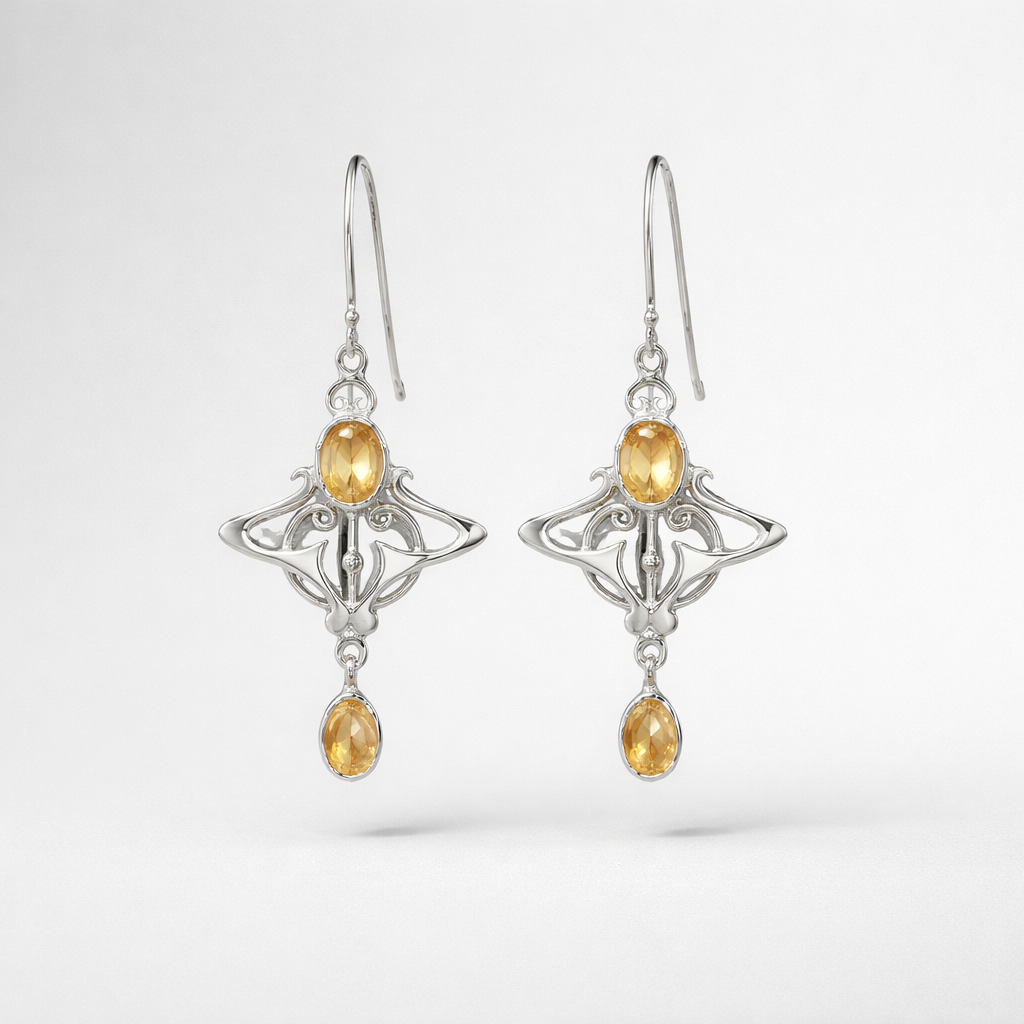 Citrine Sterling Silver Art Nouveau-Inspired Earrings