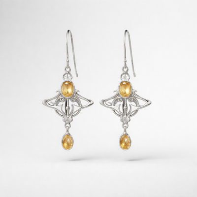 Citrine Sterling Silver Art Nouveau-Inspired Earrings