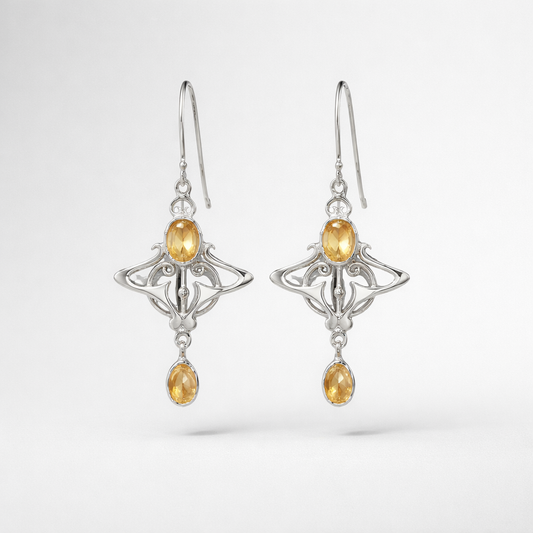 Sterling Silver Citrine Art Nouveau-Inspired Earrings