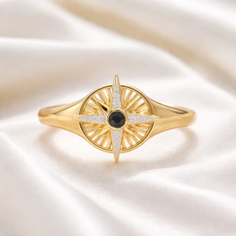 Ania Haie Gold on Silver Star Signet Ring - Size Q 1/2