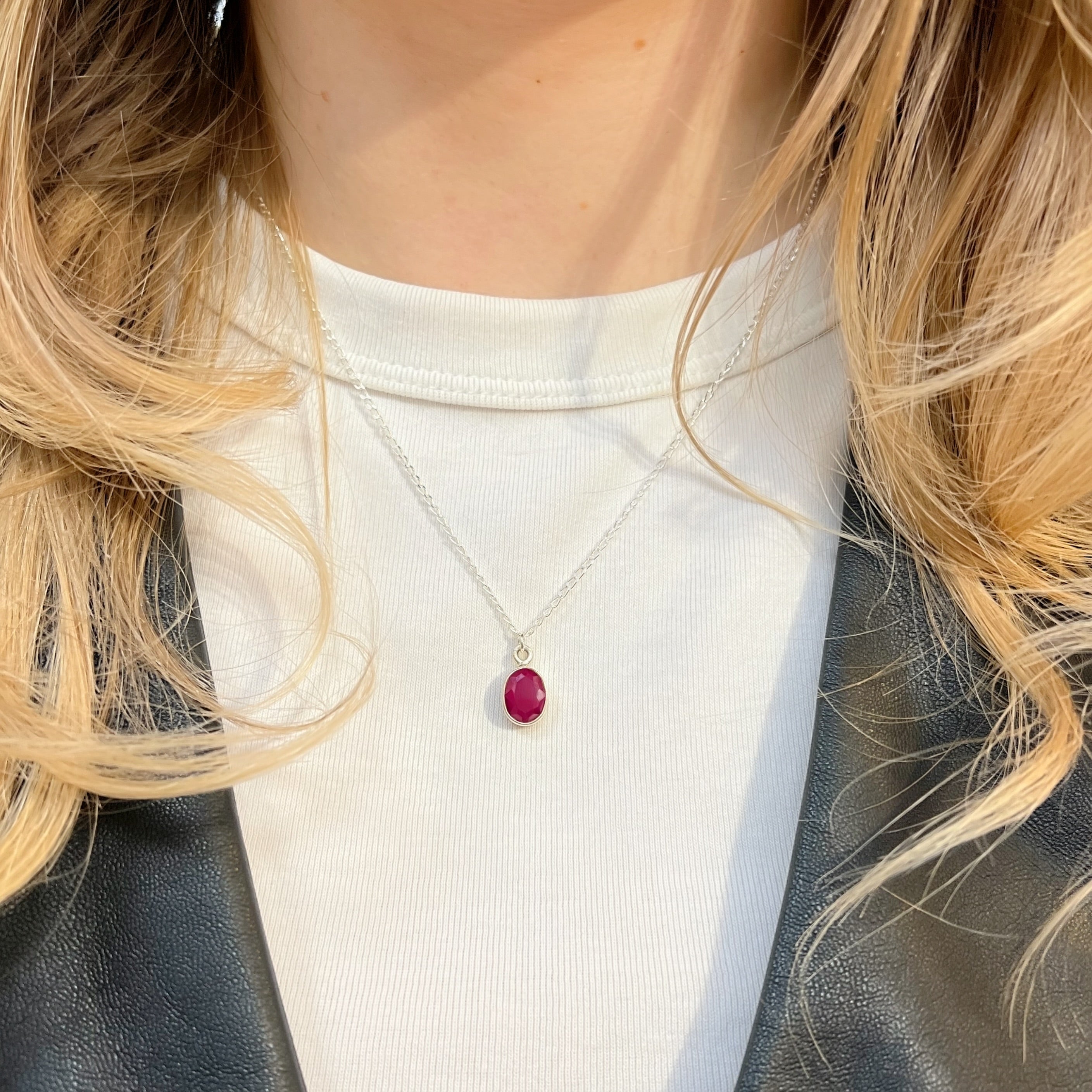 Oval Ruby Sterling Silver Dainty Necklace