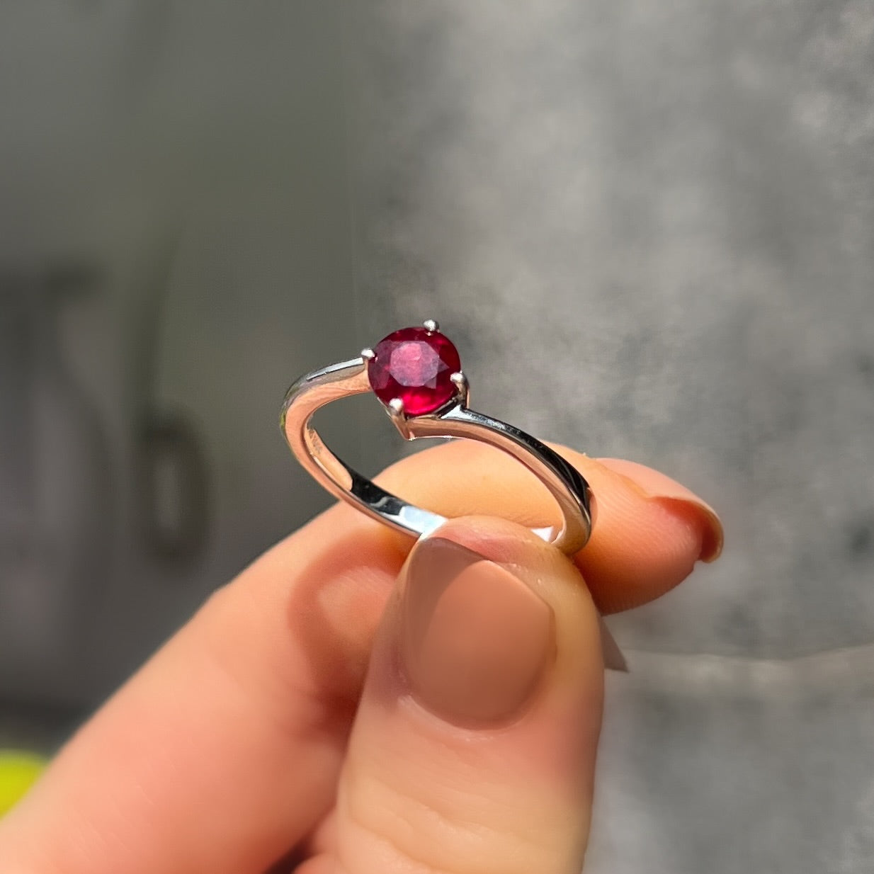 Minimalist Dainty Sterling Silver Brilliant Cut Red Ruby Ring - Size R