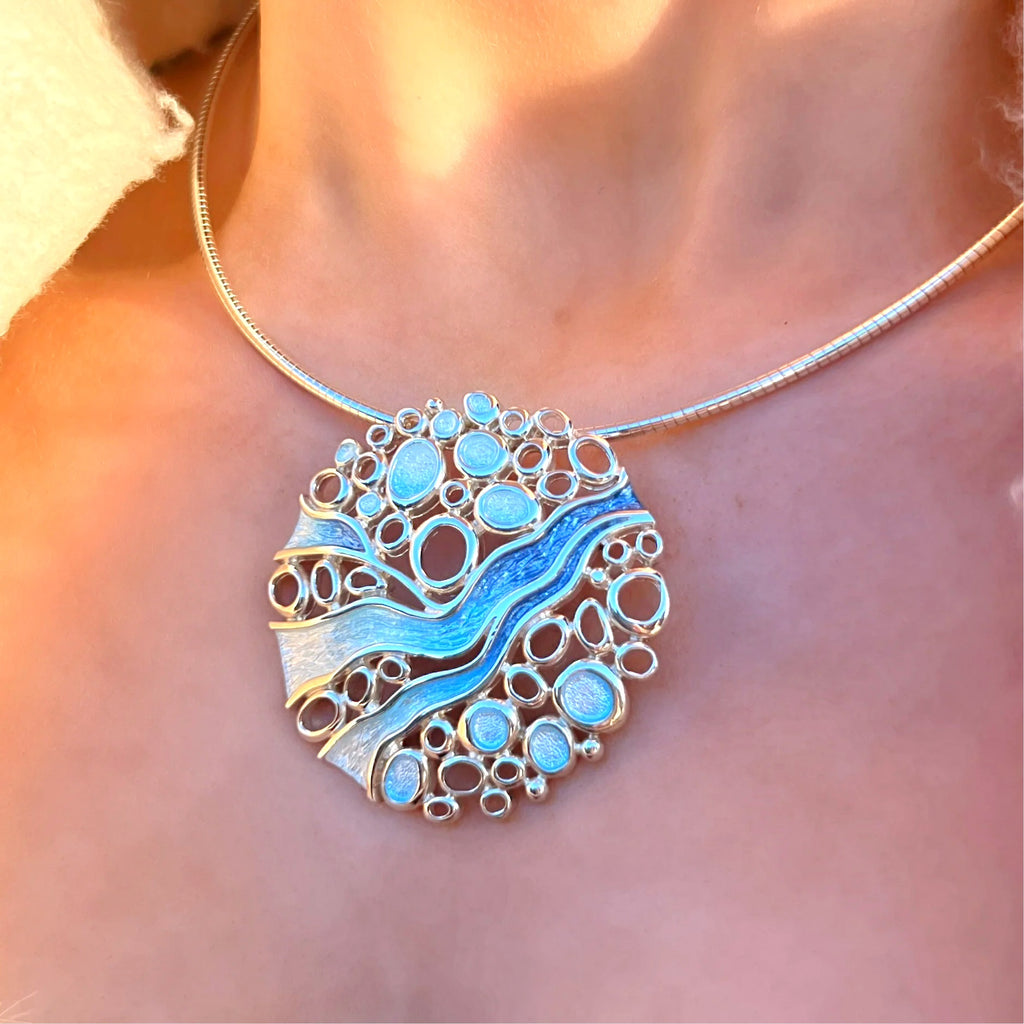 Pre-Order | Scottish 'Arctic Stream' Blue Hand Enamelled Necklace | Sheila Fleet
