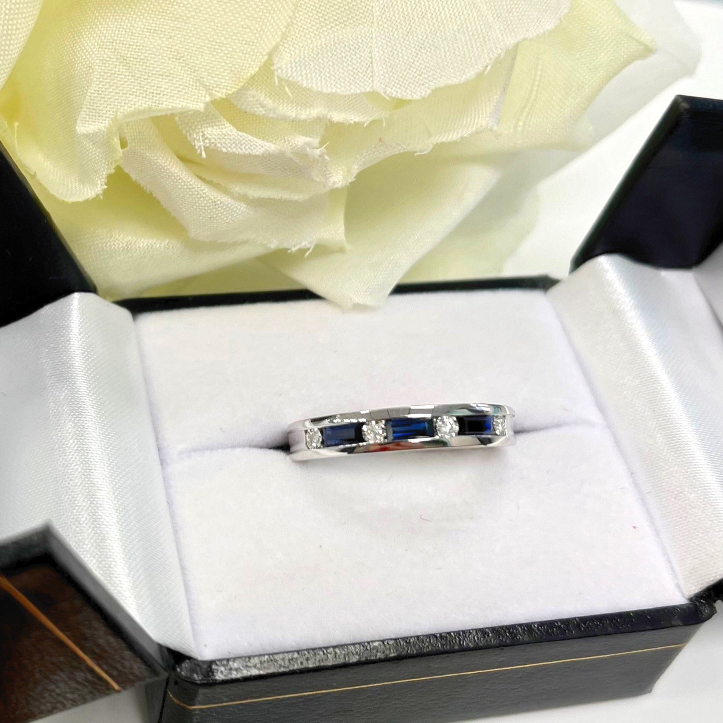 9ct White Gold Sapphire and Diamond Eternity Ring - Size P