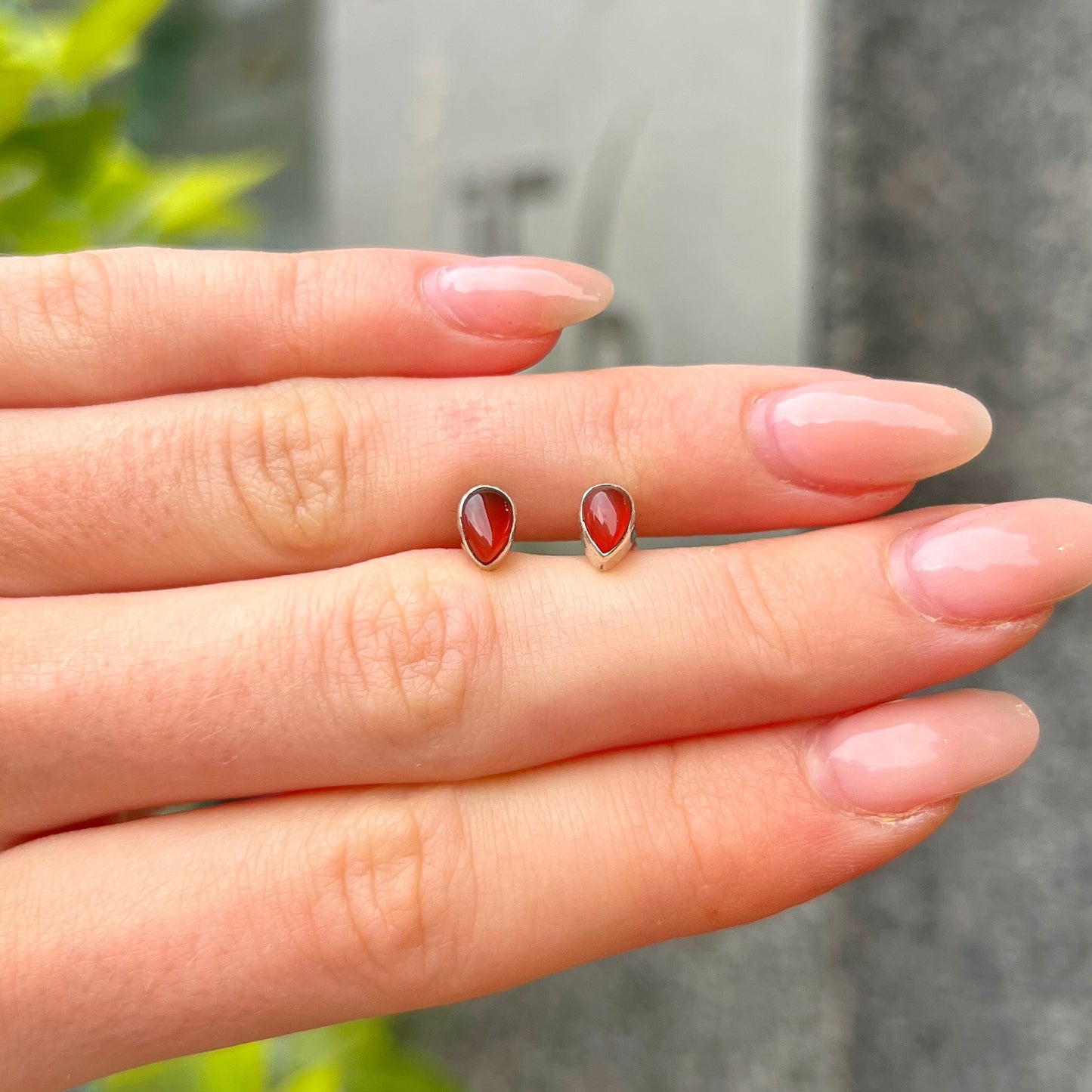 Tiny Sterling Silver Orange Carnelian Pear Stud Earrings