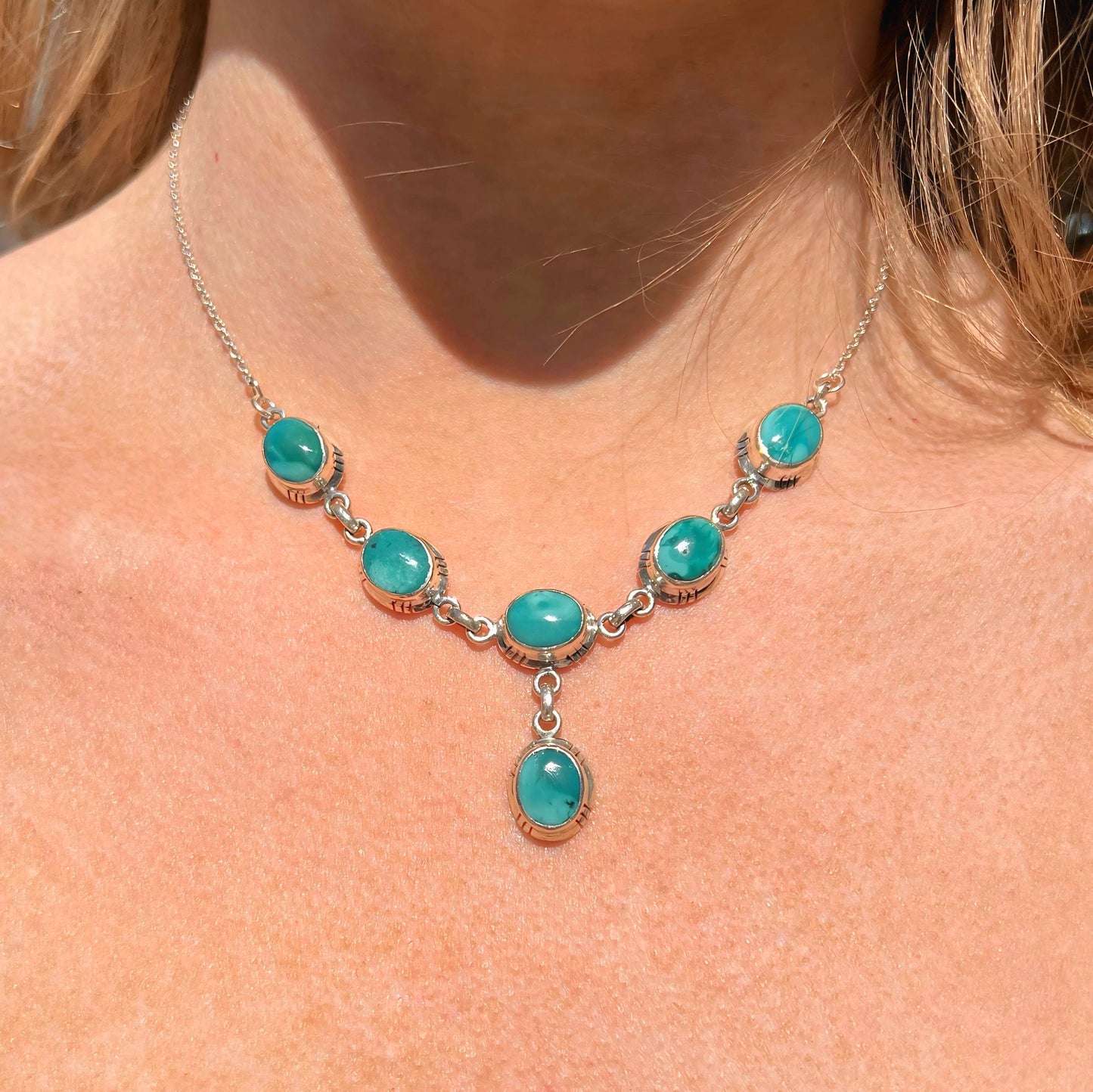 Sterling Silver Turquoise Festoon Necklace