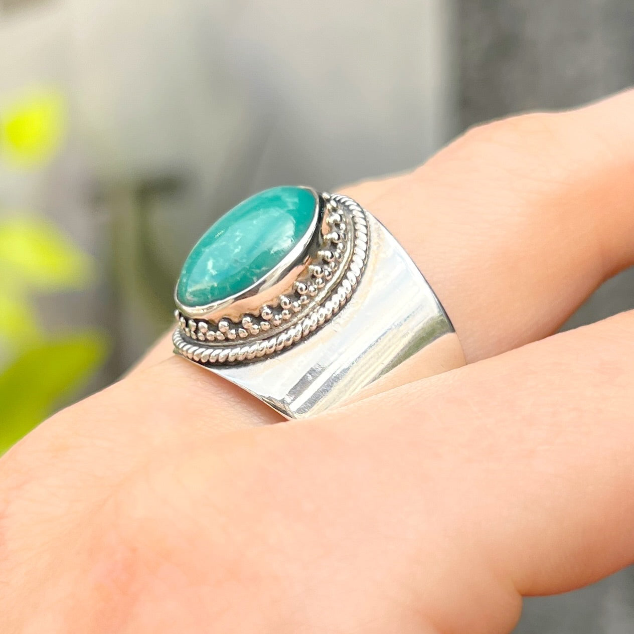 Amazonite Sterling Silver Boho Ring | Size T