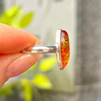 Orange Amber Sterling Silver Marquise Cut Ring | Size M