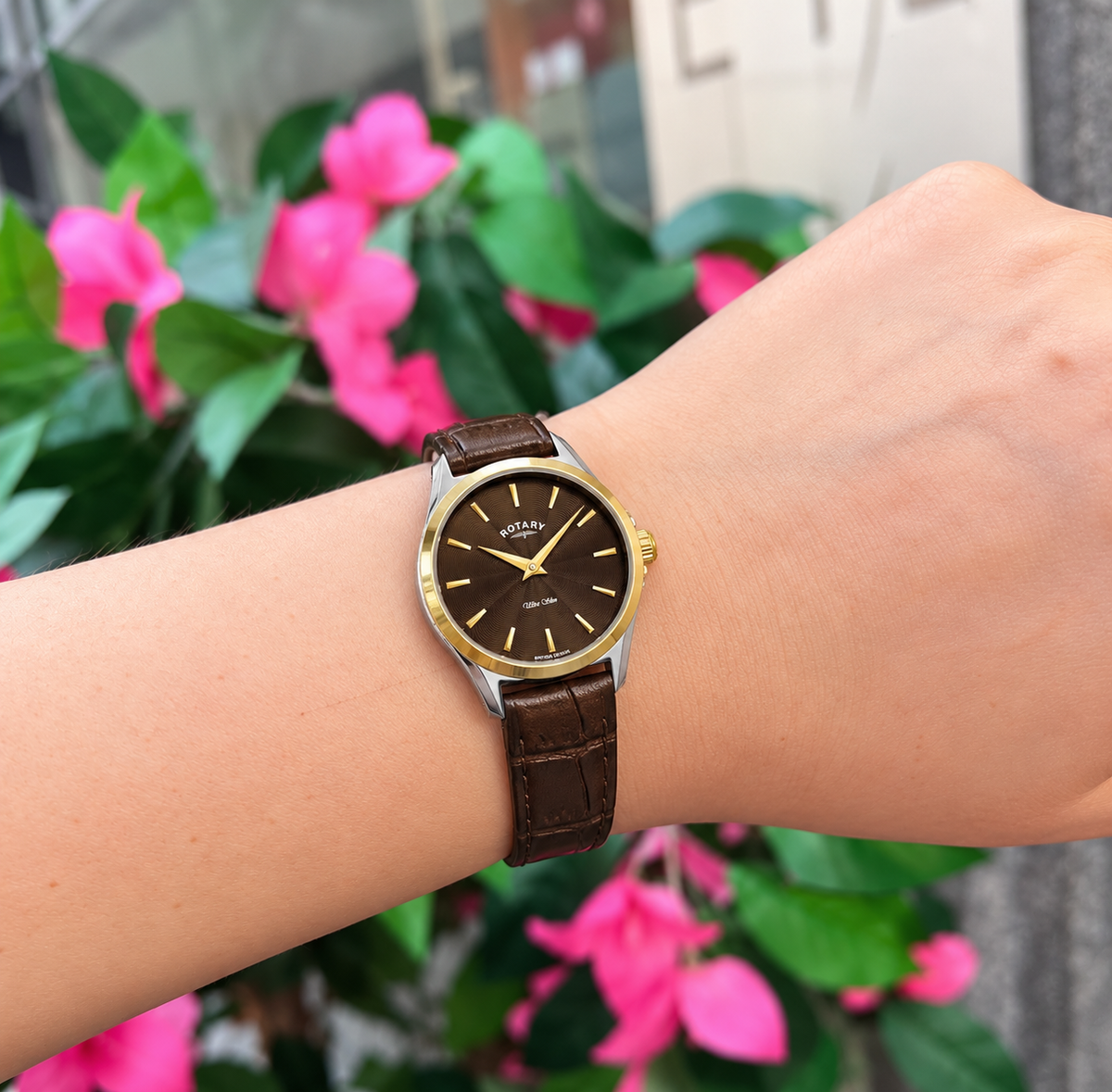 Rotary | Ultra Thin Two-Tone Brown Leather Strap Watch | Ladies
