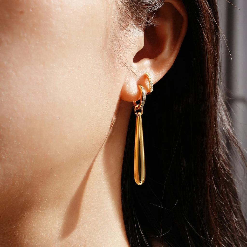 14ct Gold Plated Long Water Droplet Earrings | Ania Haie