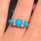 Edwardian Reproduction Turquoise and Diamond 9ct Yellow Gold Ring | Size M ½