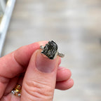 Rough Cut Green Moldavite Sterling Silver Ring | Size L