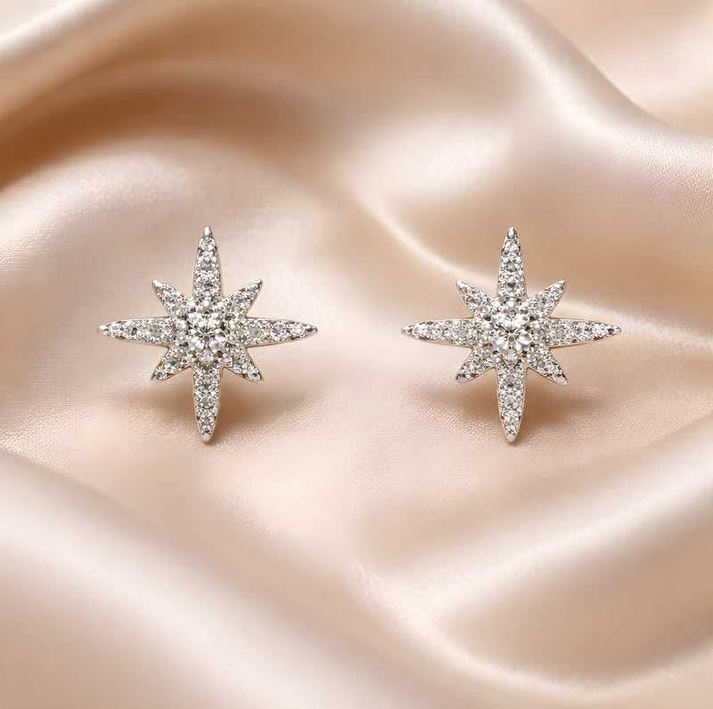 Cubic Zirconia Sterling Silver North Star Stud Earrings