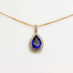Vintage Pear Shaped Blue Tanzanite and Diamond 18ct Yellow Gold Necklace