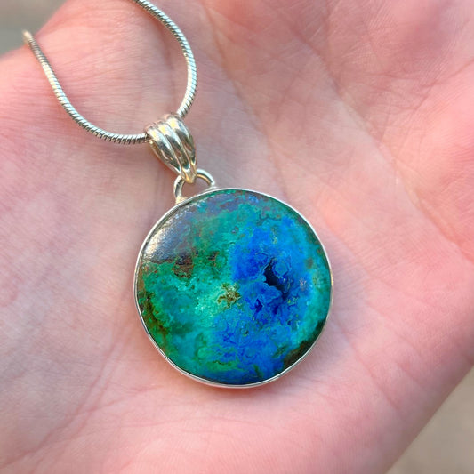 Sterling Silver Azurite Planet Earth Necklace