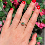Emerald and Diamond 9ct Yellow Gold Flower Ring | Size O ½