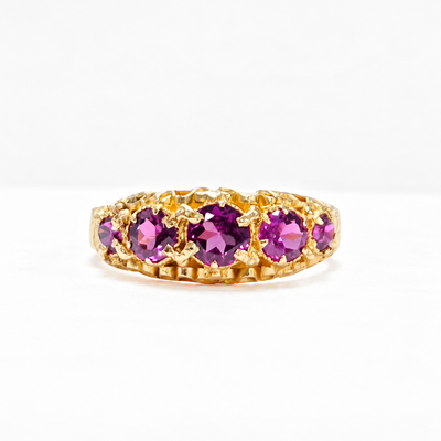 Antique Graduated Almandine Garnet 15ct Yellow Gold Five Stone Ring | Size J