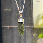 Rough Cut Green Moldavite Sterling Silver Pendant