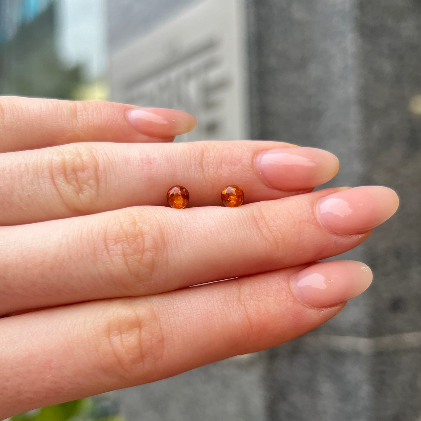 Sterling Silver Orange Amber Small Ball Stud Earrings