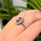 Vintage Amethyst and Pearl 9ct Yellow Gold Cluster Ring | Size O