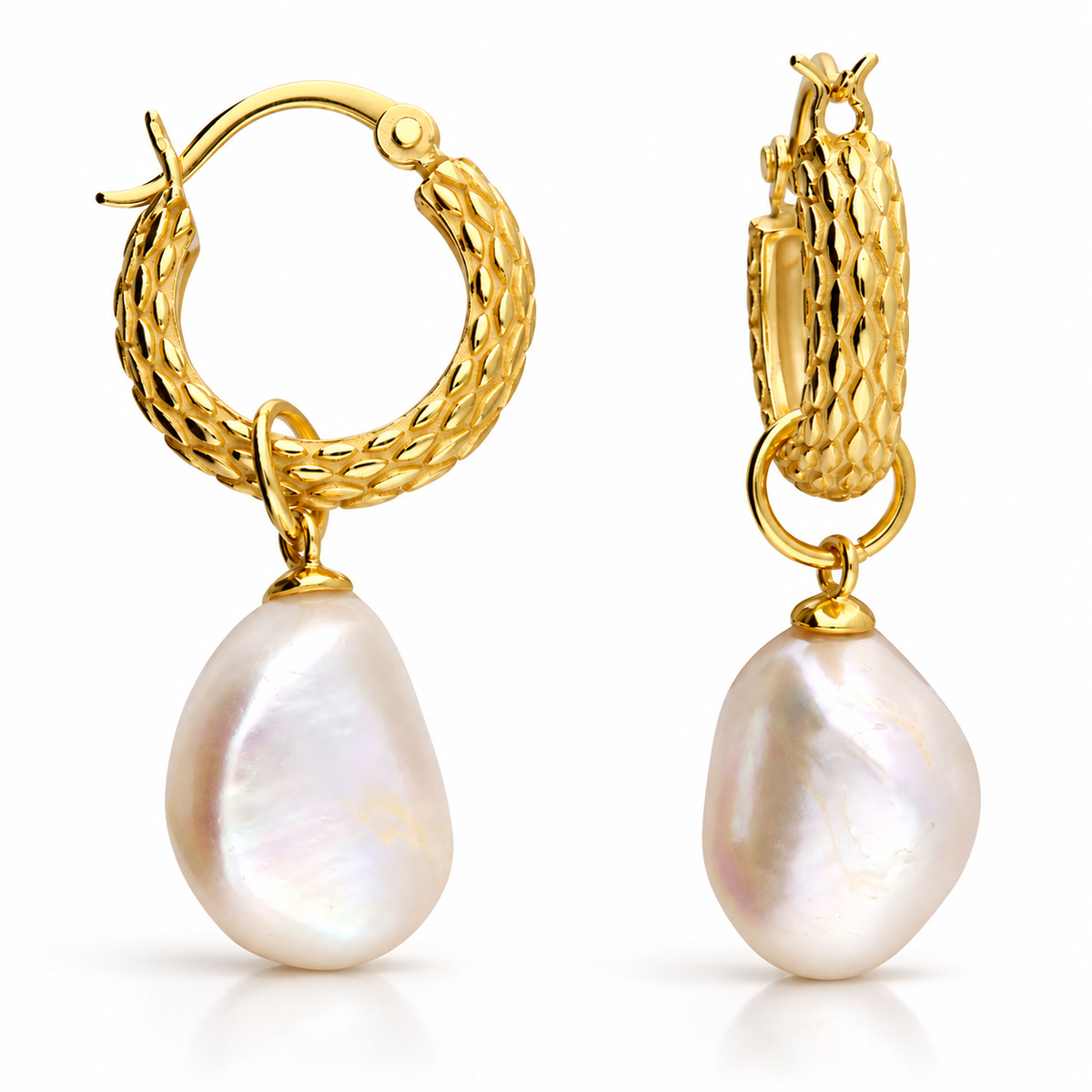 Pearl 9ct Gold Plated Hoop Drop Earrings