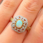 Art Deco Inspired Octagonal Opal and Diamond 9ct Yellow Gold Cluster Ring | Size O