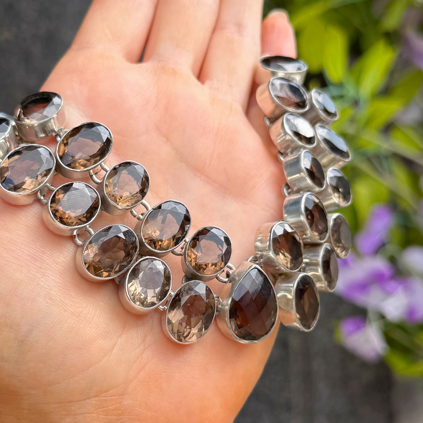 Smoky Quartz Sterling Silver Statement Gemstone Necklace