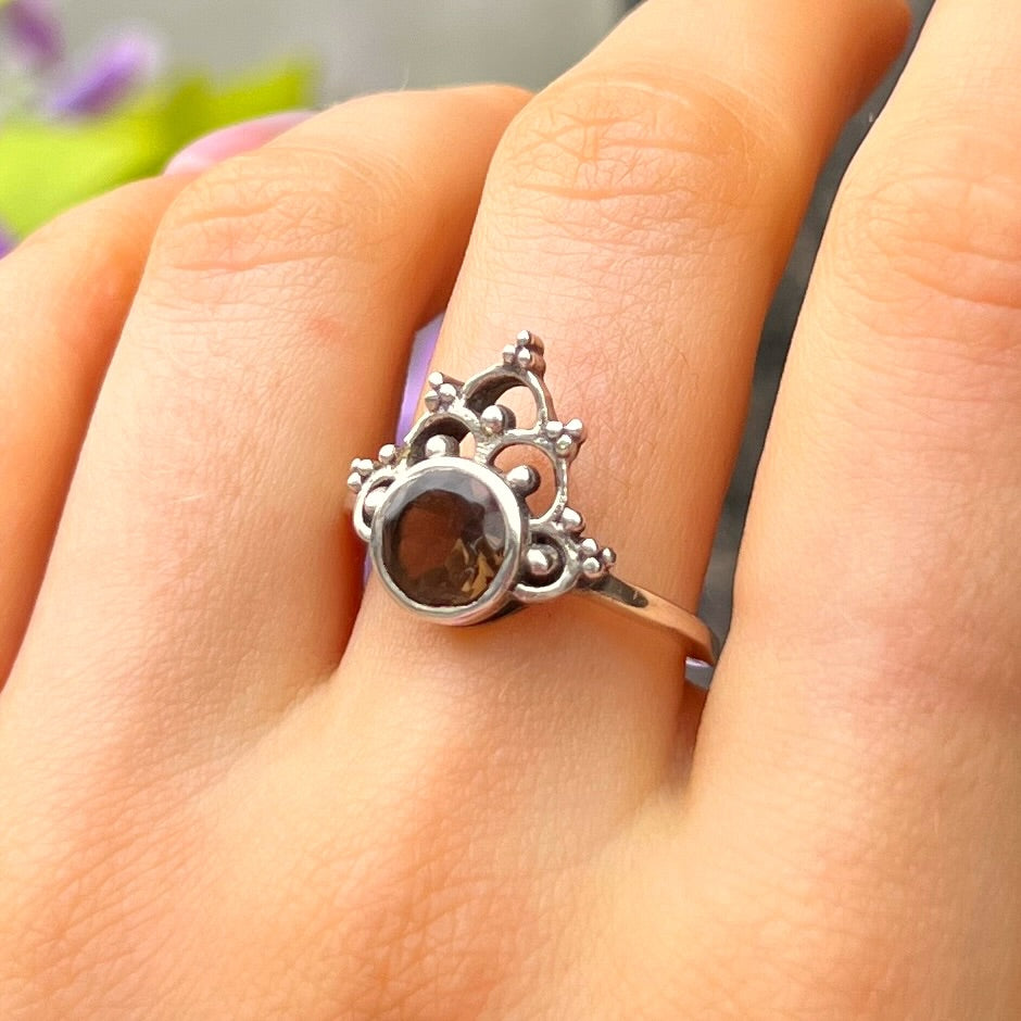 Smoky Topaz Sterling Silver Boho Ring | Size O