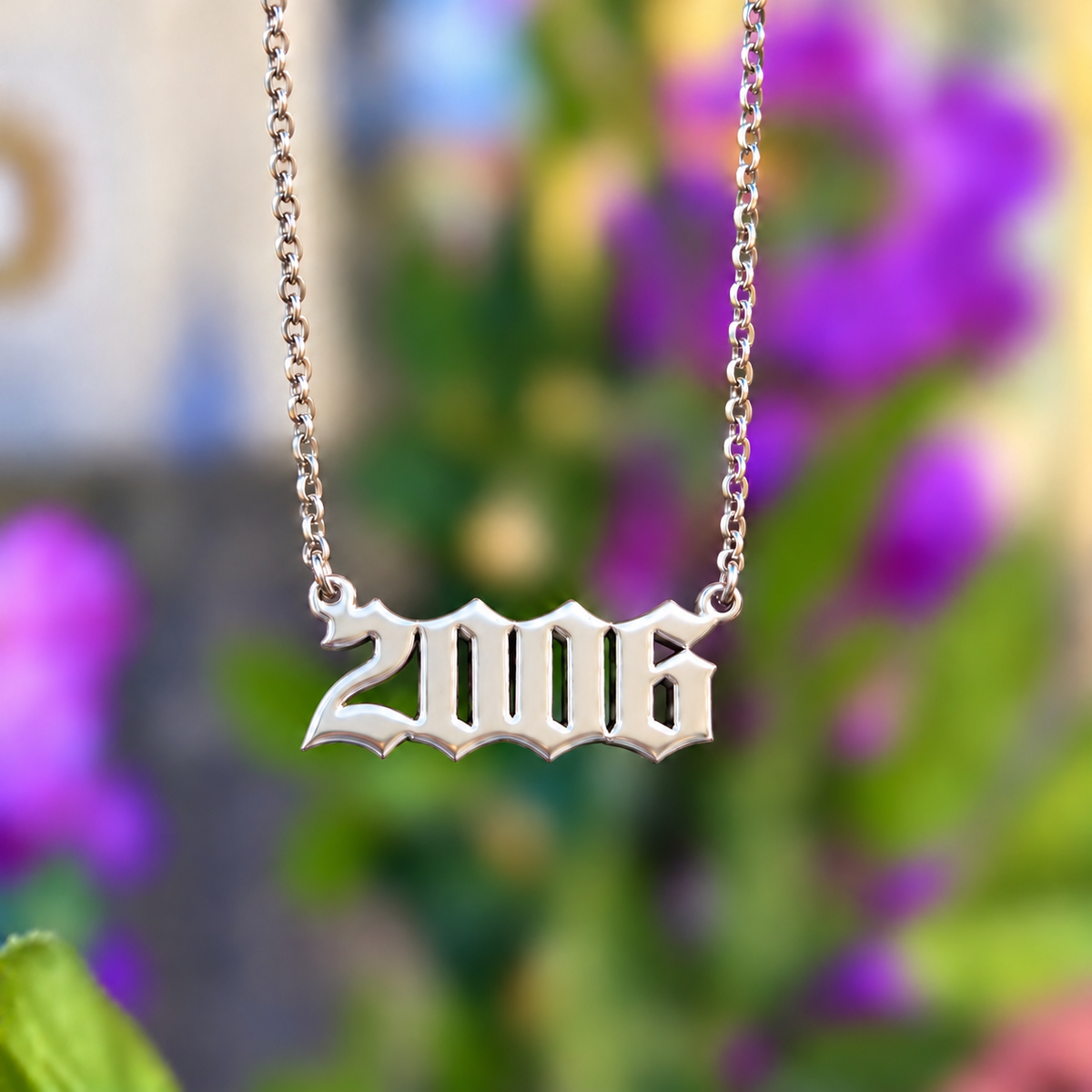 Personalised Sterling Silver Gothic Year Necklace | Made to Order