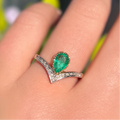 'The Ariel' Emerald and Diamond 9ct Yellow Gold Wishbone Ring | Size N ½
