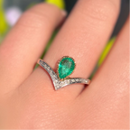 'The Ariel' Emerald and Diamond 9ct Yellow Gold Wishbone Ring | Size N ½