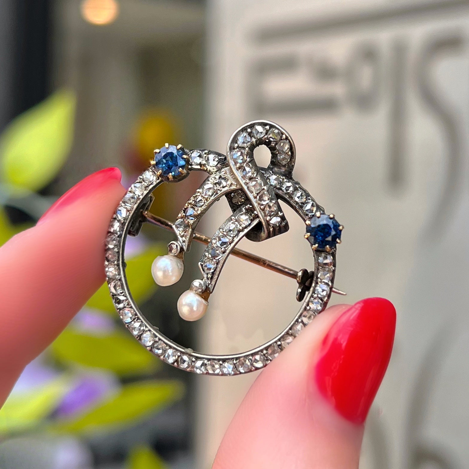 Victorian Sapphire, Pearl and Rose Cut Diamond Brooch