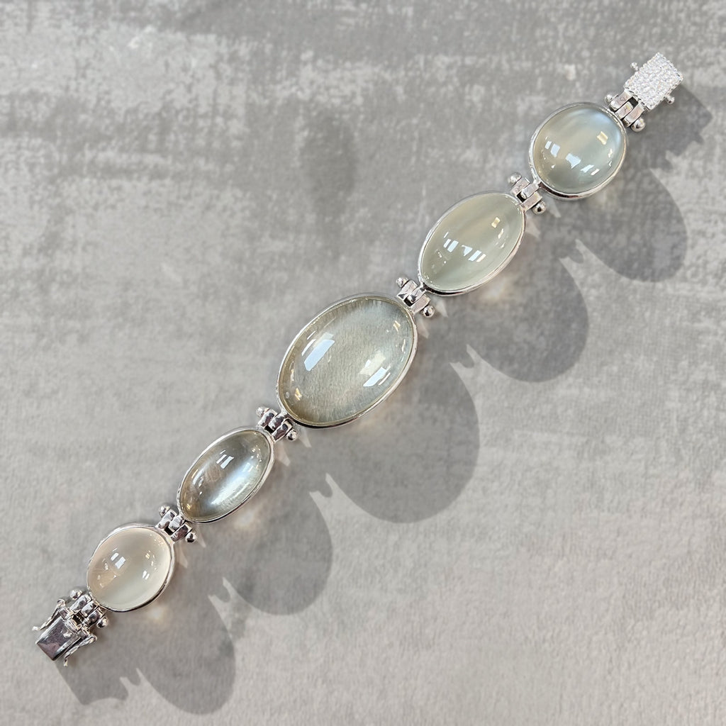 True Moonstone Graduated Five Stone Sterling Silver Chunky Bracelet