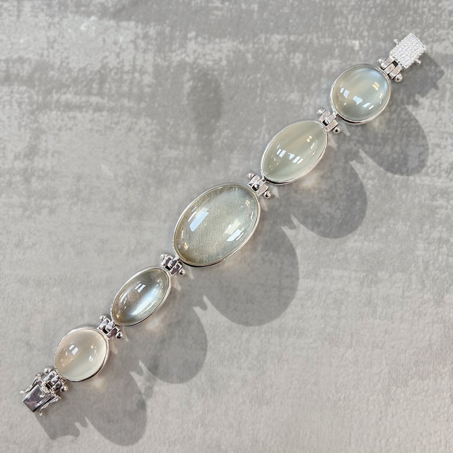 Chunky Sterling Silver True Moonstone Graduated Five Stone Bracelet