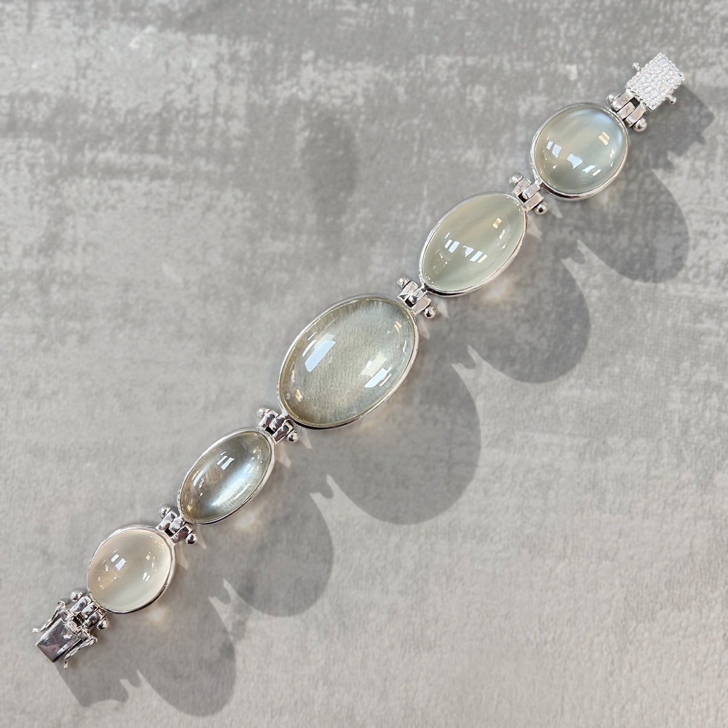 True Moonstone Graduated Five Stone Sterling Silver Chunky Bracelet
