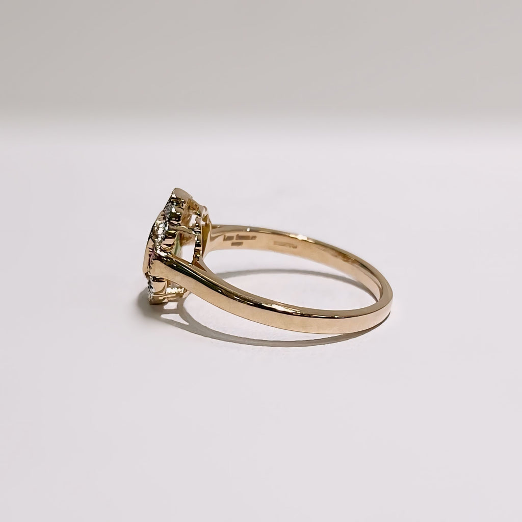 Peridot, Pink Ruby and Diamond Art Deco Reproduction 9ct Yellow Gold Ring | Size O