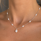 Pearl Sterling Silver Dainty Station Necklace