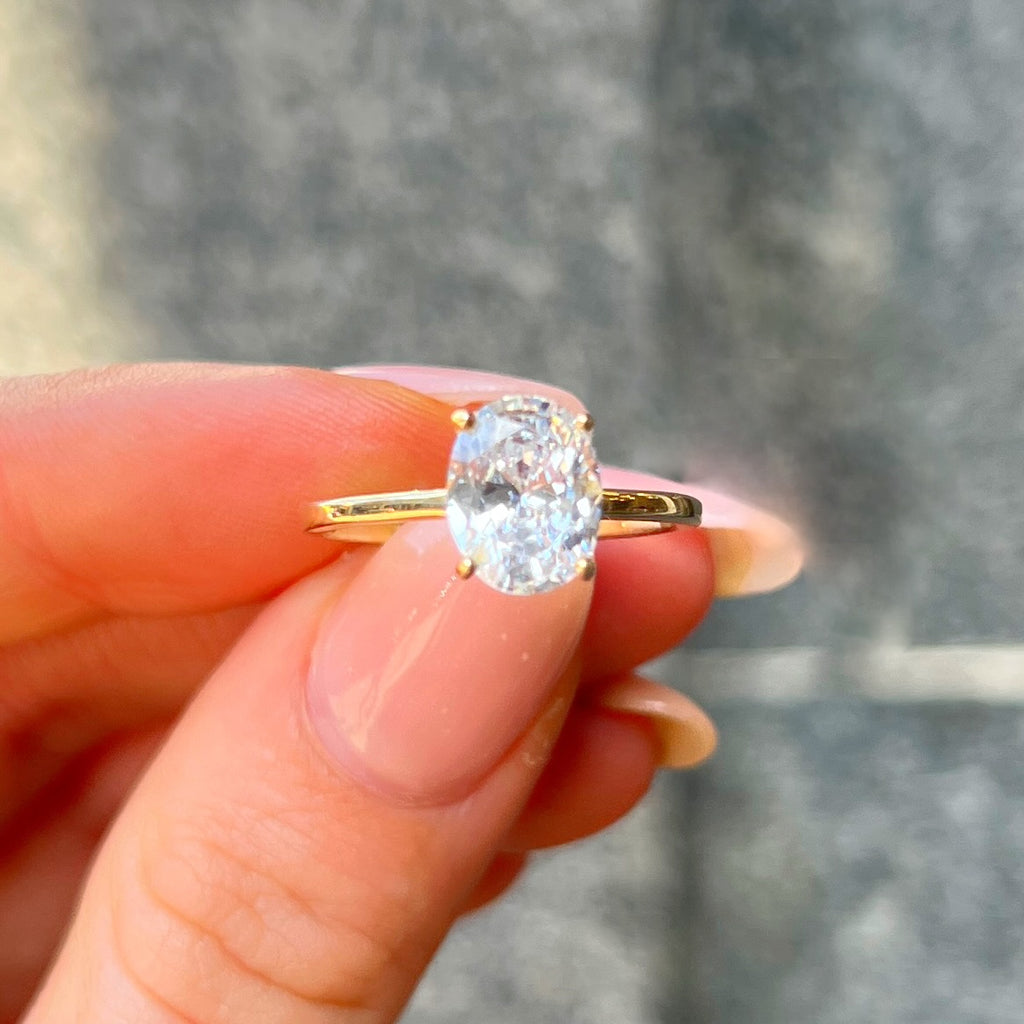 Oval Cut Claw Set Solitaire Cubic Zirconia 9ct Yellow Gold Ring | Size N